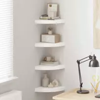 Pakabinamos kampinės lentynos, 4vnt., baltos, 25x25x3,8cm, MDF