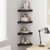 Pakabinamos kampinės lentynos, 4vnt., juodos, 25x25x3,8cm, MDF