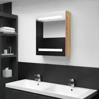 Veidrodinė vonios spintelė su LED, ąžuolo, 50x14x60cm