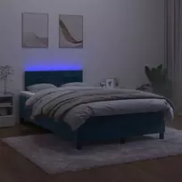Lova su spyruokliniu/čiužiniu/LED, tamsiai mėlyna, 120x190 cm, aksomas