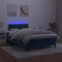 Lova su spyruokliniu/čiužiniu/LED, tamsiai mėlyna, 120x190 cm, aksomas