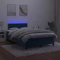 Lova su spyruokliniu/čiužiniu/LED, tamsiai mėlyna, 120x190 cm, aksomas