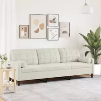 Trivietė sofa su pagalvėlėmis, kreminės spalvos, 210cm, aksomas