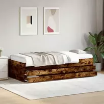 Kušetė su stalčiais be čiužinio, dūminio ąžuolo, 100x200 cm