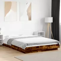 Lovos rėmas su LED, dūminio ąžuolo, 120x200cm, apdirbta mediena