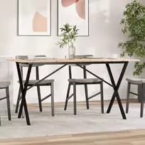 Valgomojo stalas, 160x80x75cm, pušis ir plieninis, X formos rėmas
