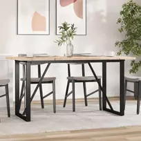 Valgomojo stalas, 160x80x75,5cm, pušis ir plieninis, O formos rėmas