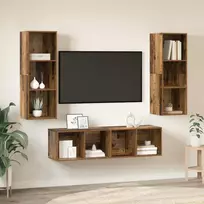 TV spintelių komplektas 3 pcs Senovinis medis Apdirbta mediena