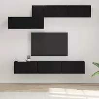 TV spintelių komplektas 7 pcs Juodas ąžuolas Apdirbta mediena