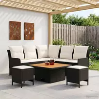 Baldų komplektai su pagalve 6 pcs Juoda ir kreminė PE ratanas