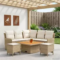 Baldų komplektai su pagalve 6 pcs Bežinė ir kreminė PE ratanas