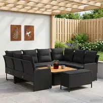 Baldų komplektai su pagalve 7 pcs Juoda PE ratanas
