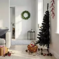 Dirbtinė pusinė Kalėdų eglutė su stovu, juoda, 150cm, PVC