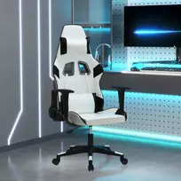 Masažinė žaidimų kėdė, baltos ir juodos spalvos, dirbtinė oda