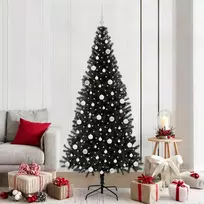 Kalėdų eglutė su 300 LED s stovu Juoda 210 cm PVC