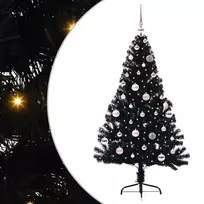 Dirbtinis prieššventinis eglutė su šviesomis Juoda 150 cm PVC