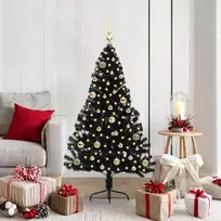 Dirbtinis prieššventinis eglutė su šviesomis Juoda 150 cm PVC