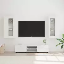 TV spintelių komplektas FLORIN 3 pcs Balta Apdirbta mediena