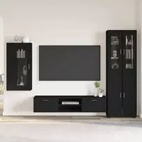 TV spintelių komplektas FLORIN 3 pcs Juoda Apdirbta mediena