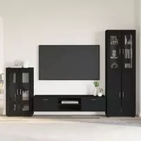 TV spintelių komplektas FLORIN 3 pcs Juoda Apdirbta mediena