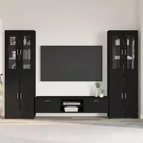 TV spintelių komplektas FLORIN 3 pcs Juoda Apdirbta mediena