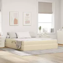 Lova su daiktų laikymo vieta ir čiužiniu Kreminė 160 x 200 cm
