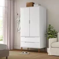 Drabužių spinta MOLDE, balta, 90x55x175cm, pušies masyvas