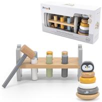 VIGA PolarB medinė piramidė + kaladėlių kalimo žaidimas 2in1