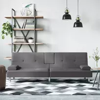 Sofa-lova su puodelių laikikliais, pilkos spalvos, dirbtinė oda