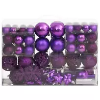 Kalėdinių žaisliukų rinkinys, 111vnt., violetinis, polistirenas
