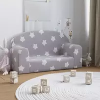 Vaikiška dvivietė sofa, pilka, minkštas pliušas, su žvaigždėmis