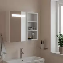 Veidrodinė vonios kambario spintelė su LED, balta, 60x13x52cm