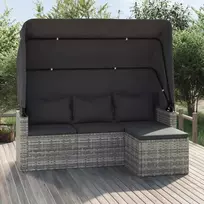 Trivietė sodo sofa su stogeliu ir pakoja, pilka, poliratanas