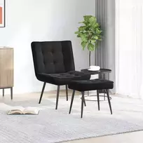 Poilsio kėdė su taburete, juodos spalvos, aksomas