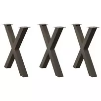 Valgomojo stalo kojos, X formos, 3 vnt., natūralus plienas, 70x(72-73) cm, plienas