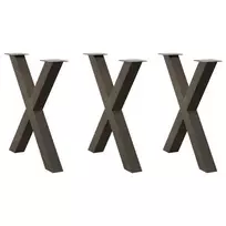 Valgomojo stalo kojos, X formos, 3 vnt., natūralus plienas, 80x(72-73) cm, plienas