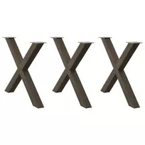 Valgomojo stalo kojos, X formos, 3 vnt., natūralus plienas, 90x(72-73) cm, plienas