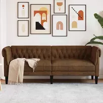 Trivietė chesterfield sofa, rudos spalvos, audinys