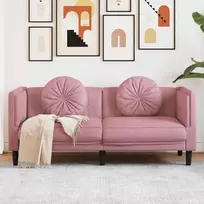 Dvivietė sofa su pagalvėlėmis, rožinės spalvos, aksomas