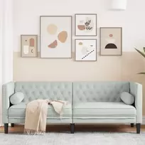 Trivietė chesterfield sofa su pagalvėlėmis, pilka, aksomas