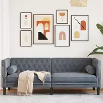 Trivietė chesterfield sofa su pagalvėlėmis, pilka, aksomas