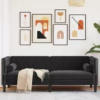 Trivietė chesterfield sofa su pagalvėlėmis, juoda, aksomas