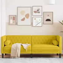 Trivietė chesterfield sofa su pagalvėlėmis, geltona, aksomas