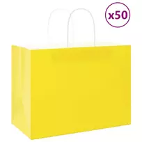 Popieriniai maišeliai 50vnt. su rankenomis, geltonos 32x17x25cm