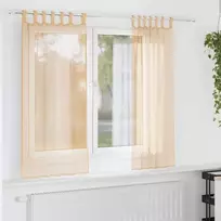 Voile užuolaidos su strypų kišenėmis, 2vnt., smėlio spalvos