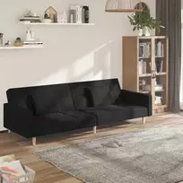 Dvivietė sofa-lova su dvejomis pagalvėmis, juoda, audinys