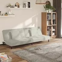 Dvivietė sofa-lova su dvejomis pagalvėmis, kreminė, aksomas