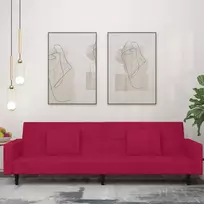 Dvivietė sofa-lova su dvejomis pagalvėmis, vyno, aksomas