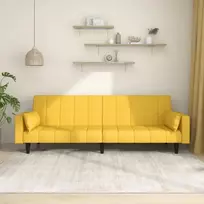 Dvivietė sofa-lova su dvejomis pagalvėmis, geltona, audinys