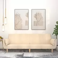 Dvivietė sofa-lova su dvejomis pagalvėmis, kreminė, audinys